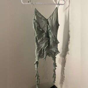 zara sage green ruffle top
